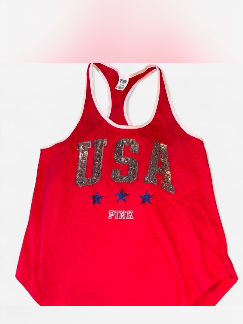 PINK Victoria's Secret USA Sequin Racerback Tank Top - Red